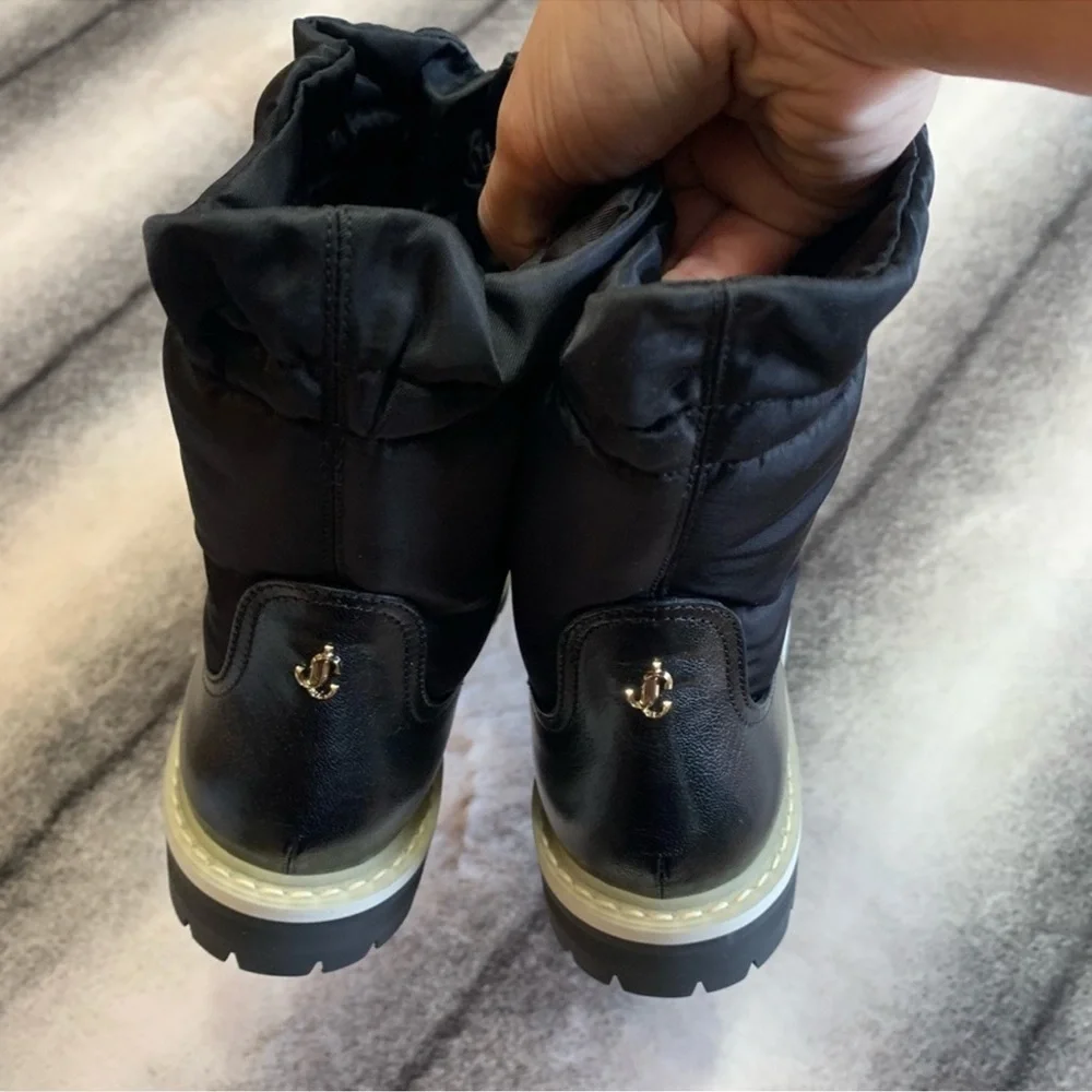 Jimmy Choo Bao Flat Leather Padded Nylon Adjustable Boots